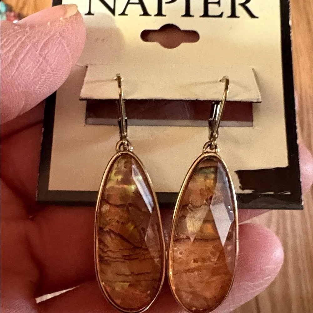 NAPIER VINTAGE IRIDESCENT ORANGE YELLOW LARGE TEARDROP LEVERBACK 2